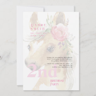 Convite segundo aniversário Watercolor Pink Pony Party