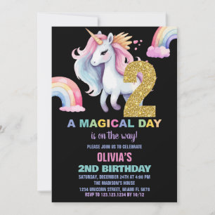 Convite segundo Arco-Íris Unicórn Aniversário Invoca água 