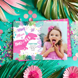 Convite Segundo De Dinossauro Rosa De Dois Rex No Segundo 