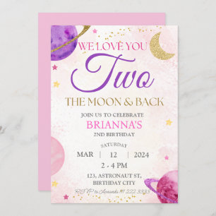 Convite Segundo Do Espaço Exterior Rosa Dois Do Aniversári