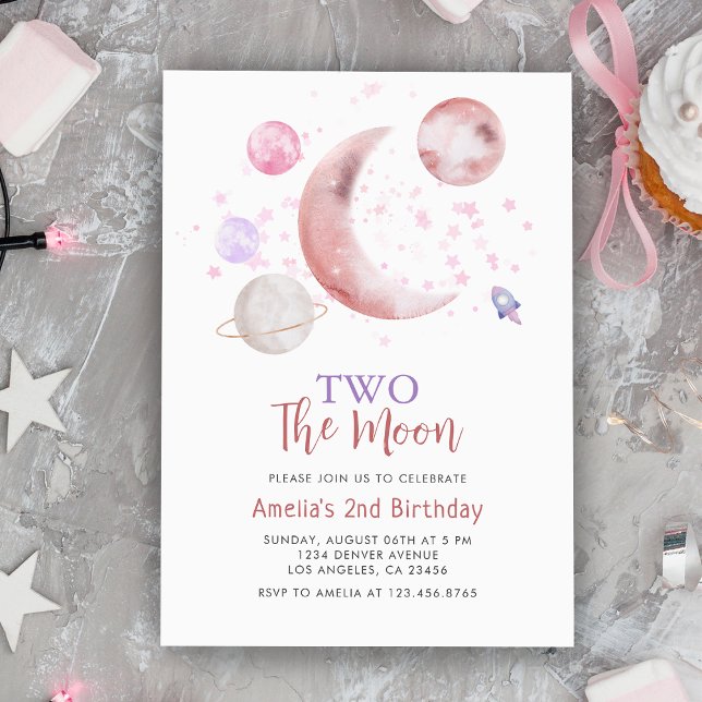 Convite segundo Dois Da Garota De Aniversário Da Lua (2nd Two The Moon Birthday Girl Invitation
)