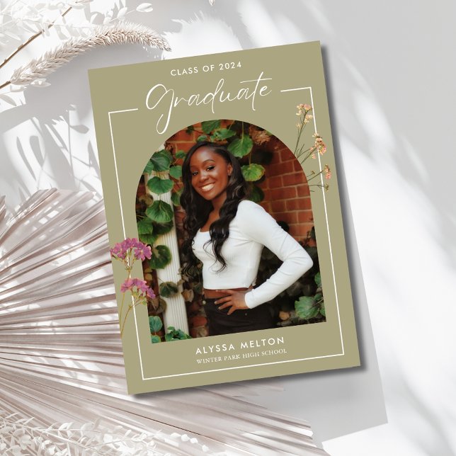 Convite Segundo grau Selvagens Festa de formatura de fotos (High School Wildflowers Photo Graduation Party Invitation)