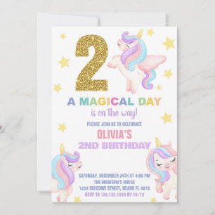 Convite segundo Rainbow Unicorn Aniversário Voa