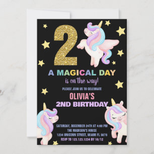 Convite segundo Rainbow Unicorn Aniversário Voa