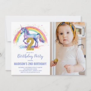 Convite segundo Rainbow Unicorn Birthday Invtions foto
