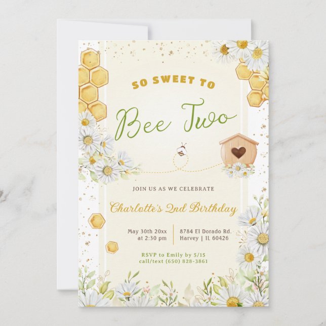 Convite segundo Segundo Aniversário Abelha Doce Duas Menin (Frente)