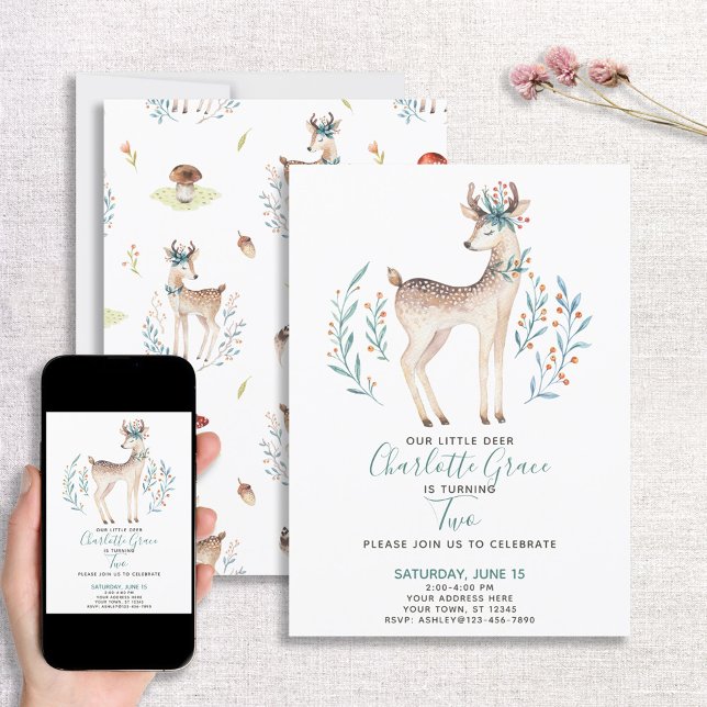 Convite Segundo segundo aniversário do Woodland Forest Dee (Criador carregado)