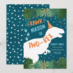 Convite Segundo T-Rex RAWR de dois ridos do Dinossaur no S