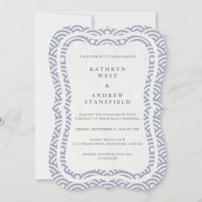 Convite Seigaiha Japonês Ondas De Praia Elegante (Frente)