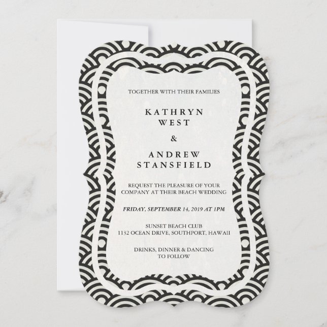 Convite Seigaiha Japonês Ondas De Praia Elegante (Frente)