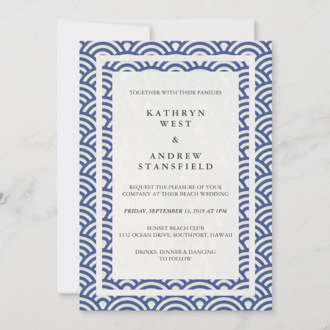 Convite Seigaiha Japonês Ondas De Praia Elegante (Frente)