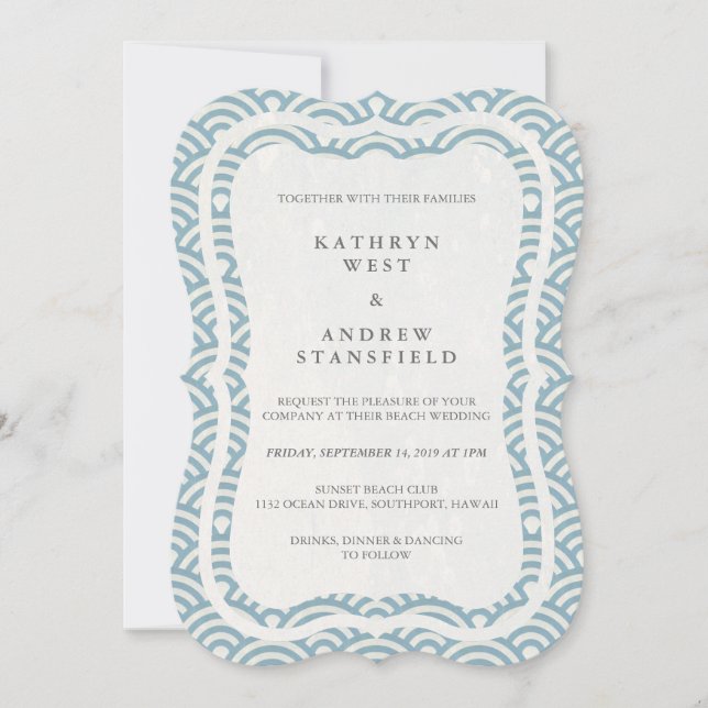 Convite Seigaiha Japonês Ondas De Praia Elegante (Frente)