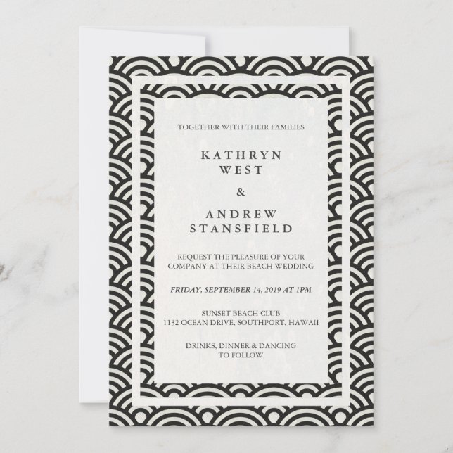 Convite Seigaiha Japonês Ondas De Praia Elegante (Frente)