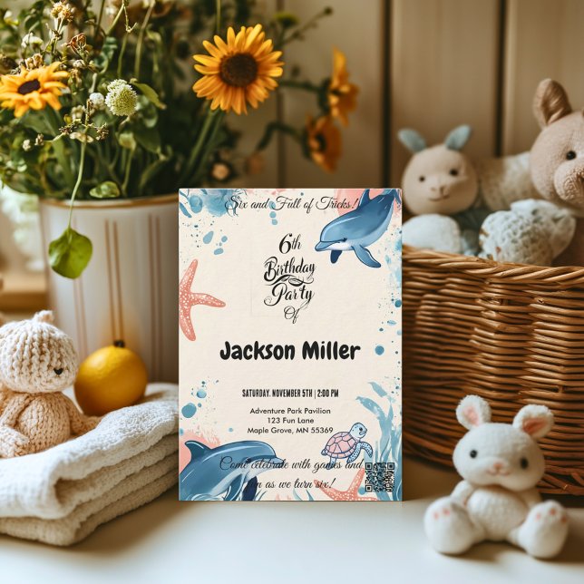 Convite Seis e Cheio de truques 6 de aniversário Indigo e  (Criador carregado)