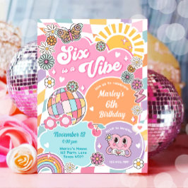 Convite Seis é um aniversário de Vibe Retro Groovy Preppy 