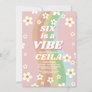Convite Seis é um clima Retro 6º Groovy Rosa Menina 1970