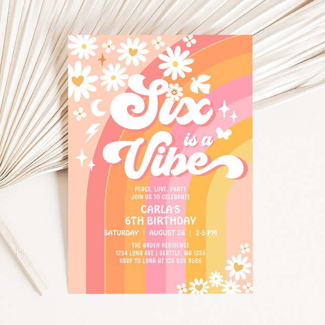 Convite SEIS é um Vibe Daisy 6º Aniversário Groovy (Criador carregado)