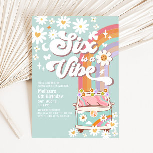 Convite SEIS é um Vibe Daisy Arco-íris Groovy 6º Aniversár