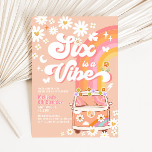 Convite Seis é uma Vibe Menina Rosa Pêssego Margarida 6º A