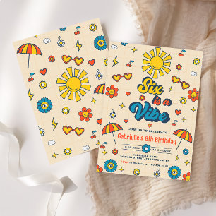 Convite Seis é uma Vibração Groovy Retro Daisy 6º Aniversá