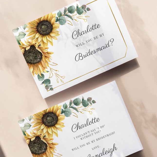 Convite Seja A Minha Meia-Branca Eucalyptus Sunflower Geom (Bridesmaid Proposal Floral Sunflower Eucalyptus Card)
