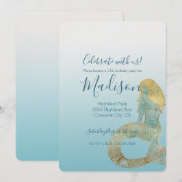 Convite Seja Incrivelmente Dourada Aqua Sparkle Mermaid