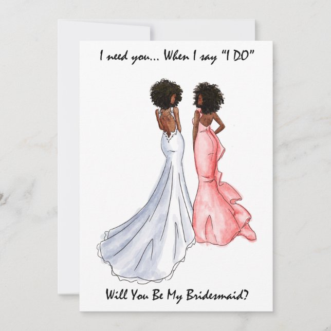 Convite Seja Minha Carteira De Bridesmaid - Afro-Americano (Frente)
