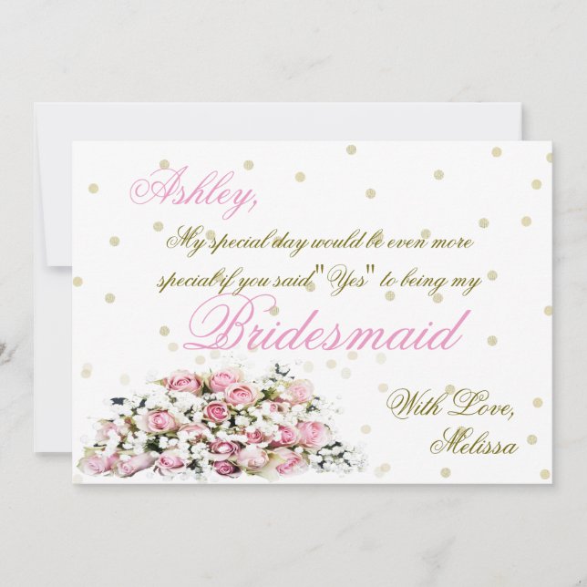 Convite Seja Minha Coluna De Ponta | Rosas rosadas (Frente)