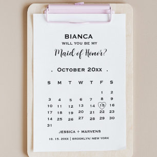 Convite Seja minha dama de honra não calendário de propost