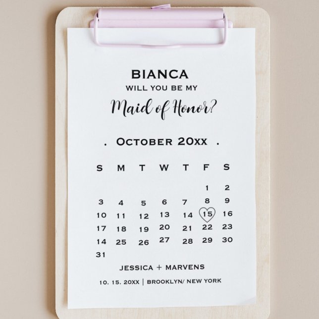 Convite Seja minha dama de honra não calendário de propost (Criador carregado)