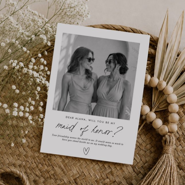 Convite Seja Minha Dama de Honra Proposta de Foto Escrita  (Zazzle Be My Maid of Honor Handwritten Photo Proposal Invitation)