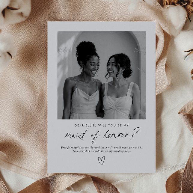 Convite Seja Minha Dama de Honra Proposta de Foto Escrita  (Zazzle Be My Maid of Honour Handwritten Photo Proposal Invitation)