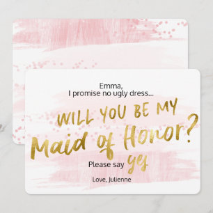 Convite Seja minha Dama de Honra Rosa Bege Dourado Aquarel