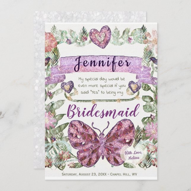 Convite Seja minha Madrinha de casamento com coração (Frente/Verso)