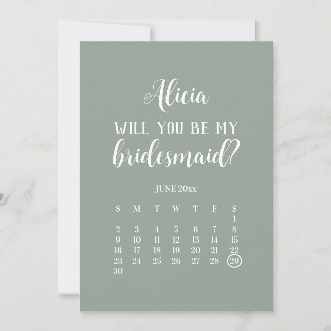 Convite Seja Minha Proposta De Calendário Verde Da Bridesm (Frente)