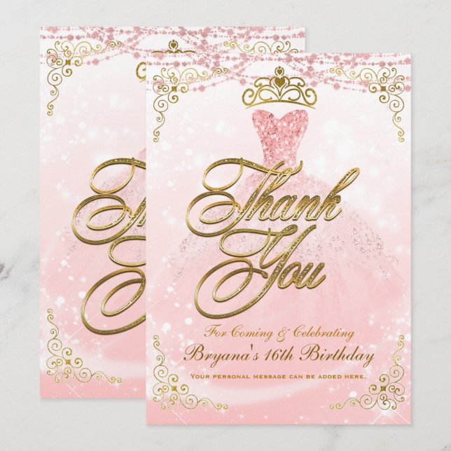 Convite Seja Nossa Convidad Princesa Rosa Dourado Agradeci (Frente/Verso)