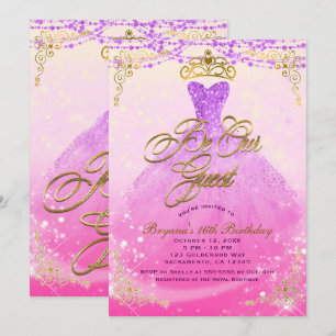 Convite Seja Nossa Convidada Princesa Roxo e Dourado Festa