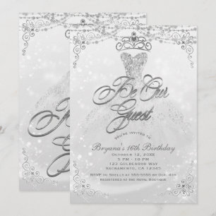 Convite Seja Nossa Convidade Princesa Branco Prata Festa S