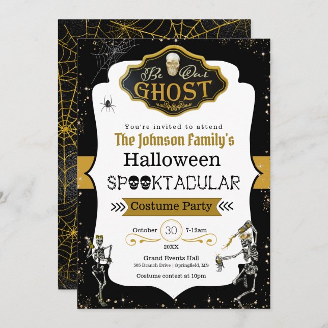 Convite Seja Nosso Fantasma Dançando Esqueletos Festas (Frente/Verso)