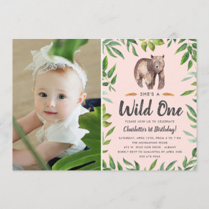 Convite Seletor de Aquarela Um   Girls Photo Birthday   Lâ
