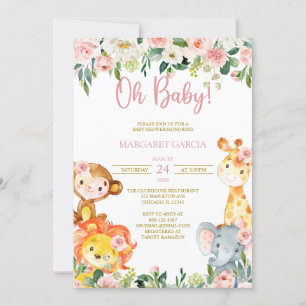 Convite Selgle Oh Baby Girl Safari Animais Chá de fraldas