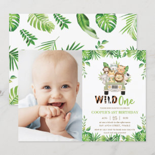 Convite Selgle Safari Car Greenery Aniversário Wild One F