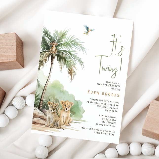 Convite Selgle Safari | Chá de fraldas Gêmeos (Criador carregado)