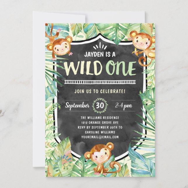 Convite Selgle Safari Wild One First First Festa de aniver (Frente)
