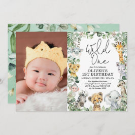 Convite Selgle Wild One Greenery Safari Foto do primeiro a