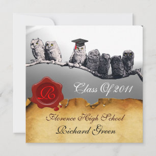 CONVITE SELLO DE CERA DE PERGAMINO DE GRADUAÇÃO DE CORUJA 