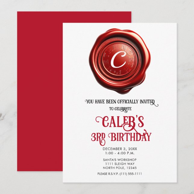 Convite Selo de Cera Vermelho do Papai Noel Natal Polo Nor (Frente/Verso)
