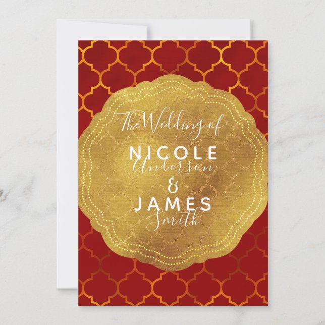 Convite Selo de Ouro Folha de Fogo Vermelho Casamento Marr (Frente)