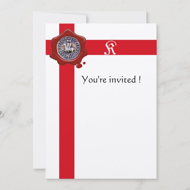 Convite SELO DO MODELO KNIGHTS, Monograma de Cera Vermelha (Frente)