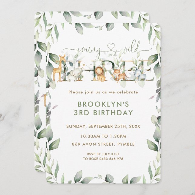 Convite Selva Animais Selvagem Selvagem Selvagem Jovem Sel (Frente/Verso)